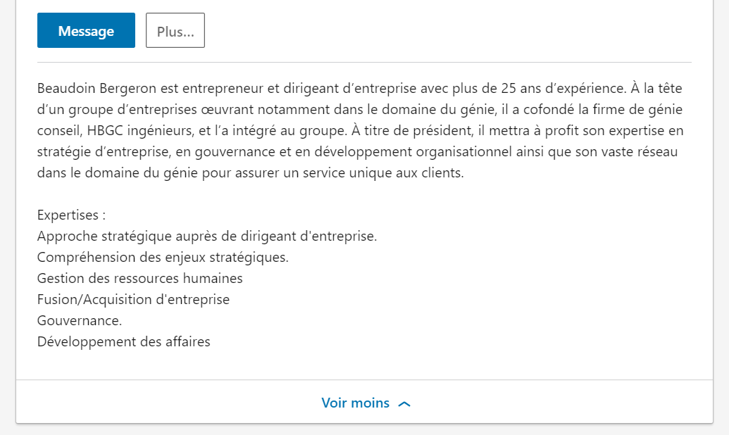 Encart description LinkedIn